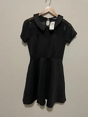 Women’s Hot Topic Black Illusion Skater Collar Dress Wednesday Adams Size Small • $29.99
