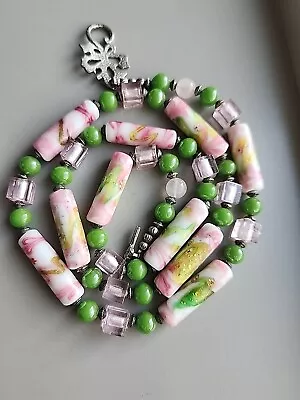 VTG Venetian Murano Art Glass Necklace Green /Pink • $44.99