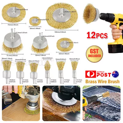 12pcs Brass Wire Brush Cup Wheel Set For Drill Steel Metal Cleaning Rust Sanding • $24.63