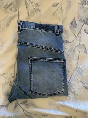 KSCY Jogger Pants Mens Size 34 Blue Distressed Denim Jeans Kiss Chasey Y2K • $27.95