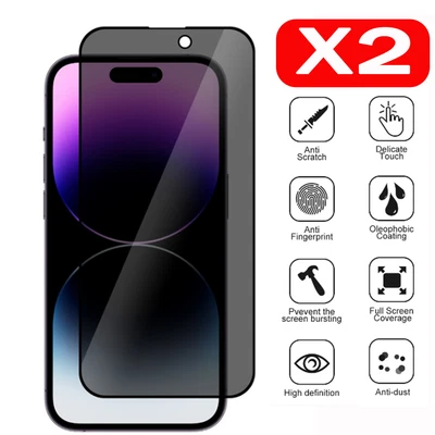 $3.85 • Buy 2X Privacy Screen Protector Glass Anti Spy For IPhone 14 13 12 11 Pro Max XS XR