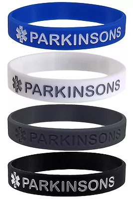 PARKINSONS Medical Alert ID Silicone Bracelets Wristbands Adult Size (4 Pack) • $11.95