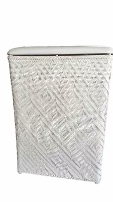 Vintage Lamont Cream Wicker Woven Laundry Hamper Clothes Basket • $54.95