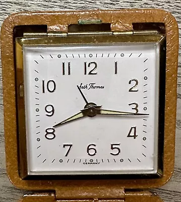 Vintage Seth Thomas Travel Alarm Clock TRAVAPAC Brown Case WORKS Great Germany • $15.95