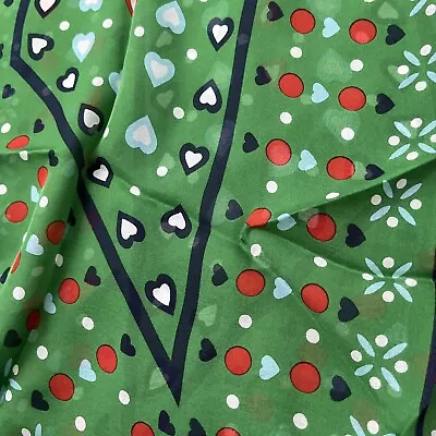 CAbi NWT Silk Scarf HQ Style #5999 NIP Green W/ Red White Blue HEARTS 70” • $25