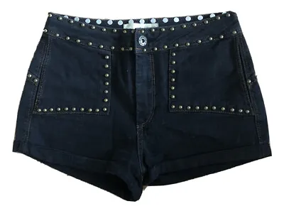 £12 • Buy Topshop Washed Black Gold Stud Studded Denim Hotpants Shorts Festival 8