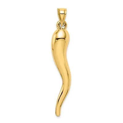 14K Yellow Gold Italian Horn Good Luck Cornicello Charm Pendant Necklace • £279.88