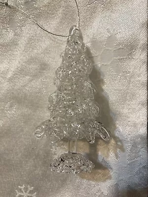 Vintage Hand-blown Glass Christmas Tree With Glitter Ornament In Box - 4 In High • $19.99