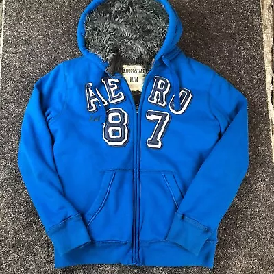 Abercrombie & Fitch Jacket Mens Medium Blue Fur Lined HEAVY SHACKET Logo Y2K • $98.50