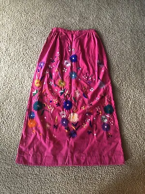 FAB 1960s 70s Hand Embroidered  MEXICAN SKIRT Hippie Boho Cotton Pink-Tomacelli • $45