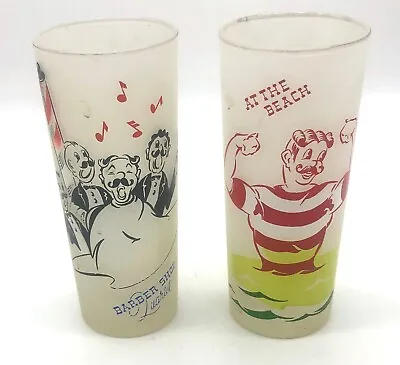 Vintage Tom Collins Tall Frosted Barbershop Quartet & At Beach Glasses Set Of 2 • $18