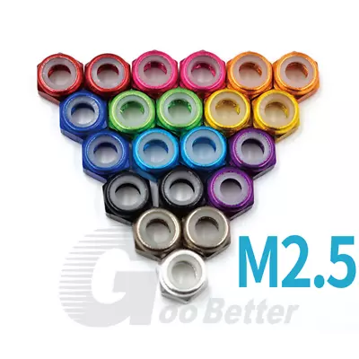 Metric M2.5 Aluminum Alloy Multicolor Lock Nut Nylon Insert Lock Nus Hex Locknut • £2.33