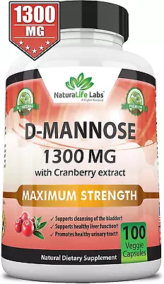 D-Mannose 1300 Mg Cranberry Extract Fast-Acting Urinary Tract -100 Cap Exp 7/26 • $23.96