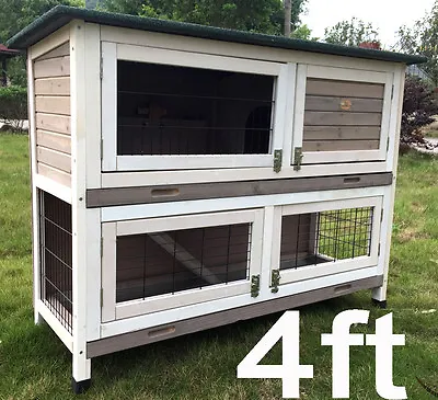 £119.99 • Buy 4ft LARGE GREY RABBIT HUTCH GUINEA PIG HUTCHES RUN 2 TIER DOUBLE DECKER ROGER XL