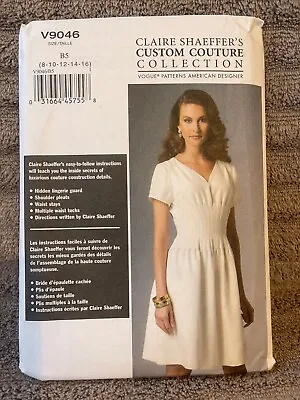 Vogue Pattern V9046 Ms CLAIR SHAEFFER COLL Dress W/Front & Back Tuck Detail 8-16 • $7.25