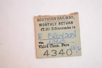 Railway Ticket Rtn/Half Southern Ilfracombe To E Croydon 3rd • £3