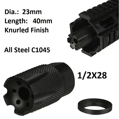 Low Concussion Muzzle Compensator  Knurled Compact Brake 1/2x28 TPI .223 Steel • $19.99