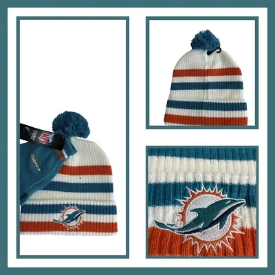 NFL Miami Dolphins Winter Hat W Gloves Orange Teal Striped NWT • $29.20