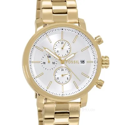 FOSSIL Rhett Mens Dual Time Multifunction Watch White Dial Gold Stainless Steel • $73.90