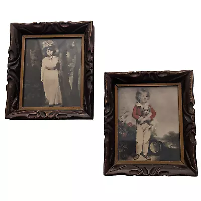 Vintage Master Simpson Victorian Girl Prints・Boy W Dog DEVIS・Chunky Wood Frame • $49.99