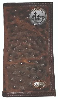 Custom Nocona Dark Ostrich Print Leather Wallet Military Mason Fireman DTOM • $54.99