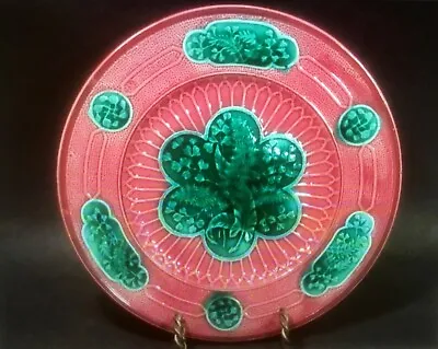 Antique Pink And Green Majolica Plate Ferns And Leaves C.1850-1875 • $125