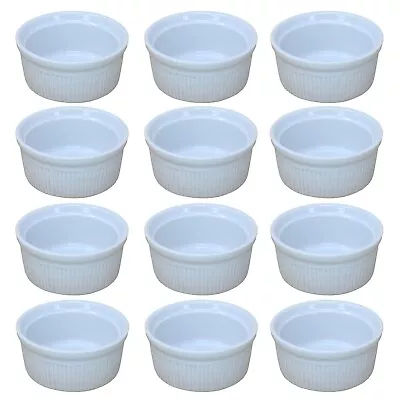 12Pcs Ramekin Baking Dish Cups Set Ceramic Round White Souffie Pots Bowls 8cm • £14.99