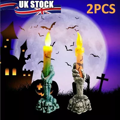 1/2X Halloween Skeleton Hand LED Flame Light Skull Candle Holder Party Decor UK • £3.55