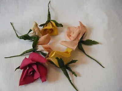 Antique Lot Of 6 Millinery Flowers Roses Different Colors Craft Paper • $15