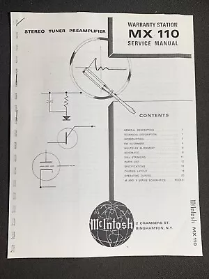 McIntosh MX-110 Service Manual Tuner Preamplifier Photocopy • $9.99