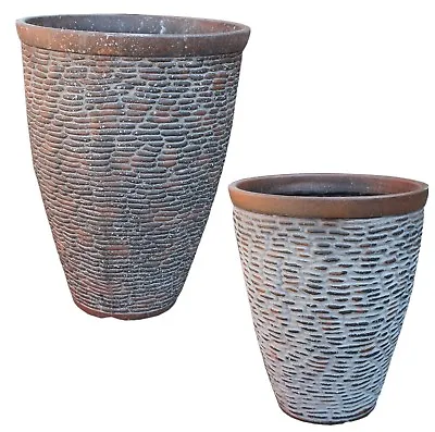 Rustic Stone Large Plant Pots Round Tall Plastic Planters Indoor Outdoor Garden • £31.99