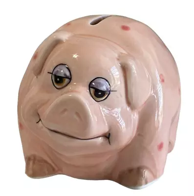 VINTAGE- Ceramic PIG PIGGY BANK- Painted Face Etc. Missing Bottom Plug 5.5  X 4  • $14.99