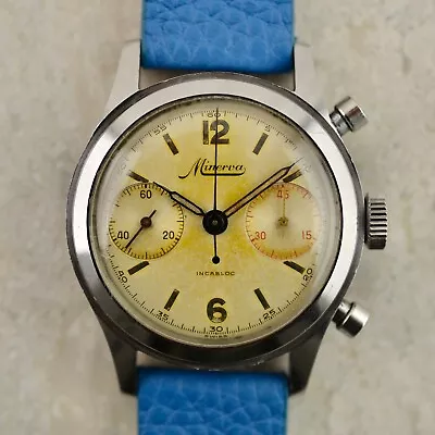 C.1940 Vintage Minerva WaterProof Chronograph Ref. 1335 Cal. 13-20CH Steel Watch • $4022.50