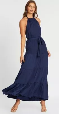 ATMOS & HERE Navy Blue Maxi DRESS Size 10 NWT NEW Halter Party Cocktail Wedding • $50