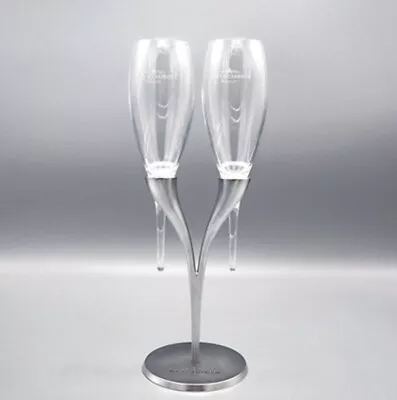 2 Moet & Chandon Champagne Elegant Stemless Pomponne Flutes W/Silver Holder NEW • $59.99