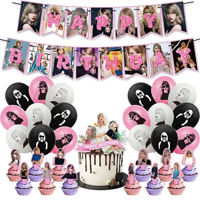 TAYLOR SWIFT Birthday Party Decoration Banner Cake Cupcake Toppers Balloons Flag • $15.69