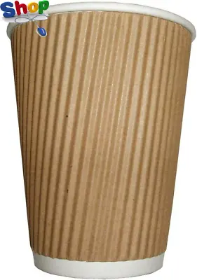 100  X  Kraft  12  Ounce  Ripple  3  Ply  Disposable  Insulated  Paper  Cups  Fo • £15.24