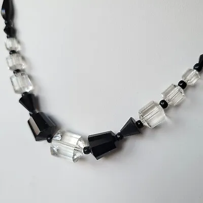 Necklace Black Czech Glass Vintage Beads Women's Jewelry Art Deco Style • $32.50