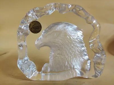 Cristal D'Arques 24% Lead Crystal Etched Bald Eagle Paperweight Art Glass • $19.95