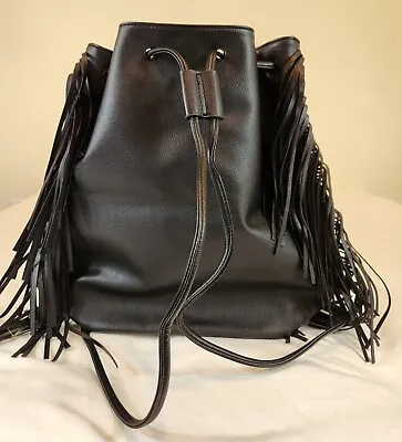 Victoria Secret Black Fringe Draw String Bag • $18