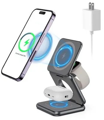 Foldable Wireless Charger Stand 3in1 Magnetic Charging Station For IPhone/iWatch • £58.07
