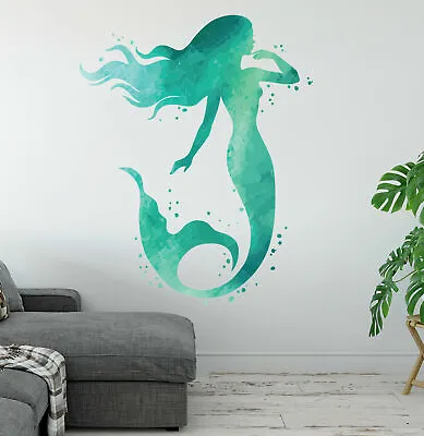 Green Mermaid Wall Decal Ocean Mermaid Wall Watercolors Bathroom Wall Decal LB18 • $19.95