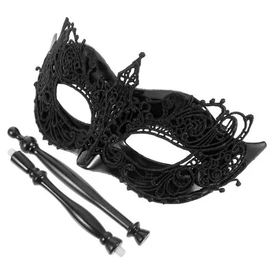  Masquerade Mask With Stick Gras Lace Hand Christmas Masquarade Stereotypes • £6.29