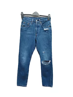 Levi's 501 Skinny Jeans 100% Cotton Big E Premium Ripped Distressed W24/26 L28 • £22.22