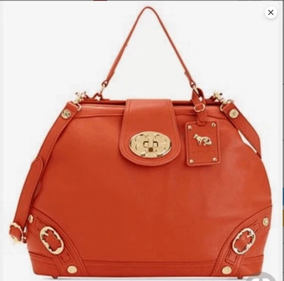 $124 • Buy Emma Fox Classics Frame Large Orange Leather Satchel Shoulder Bag Purse, MP $328