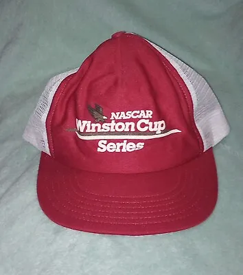 VTG Orig Mesh Winston Cup Series Cap Snapback Trucker Hat USA Nascar Red White • $9.95