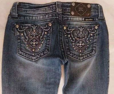 Miss Me Jeans Distressed Embroidered Rhinestone JP5341B9 Boot Womens Size 26 • $25.99