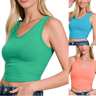 Women's Cropped Tank Top Cami Soft Stretch Cotton Sleeveless Midriff Shirt • $9.99