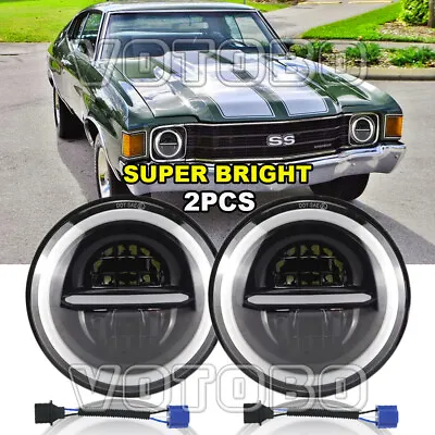 Pair 7INCH Round Led Halo Headlights HI/LO Fit Chevy Chevelle 1971 1972 1973 • $119.99