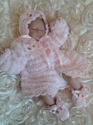 Hand Knitted  Baby Matinee Coat Outfit Set / Premature / Or  Reborn Doll 16  17  • £13.99